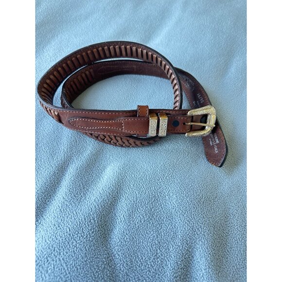 Twenty X Wrangler Belt Mens 36 Leather Silver Buckle Western Braided Mexico - Picture 2 of 6